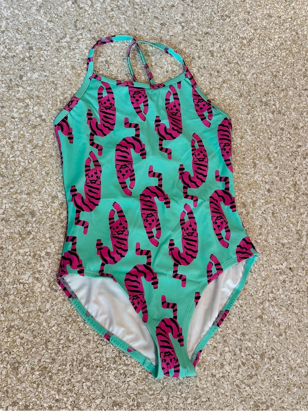 Kids' HA Teal One-Piece Swimsuit with Pink Tiger Print